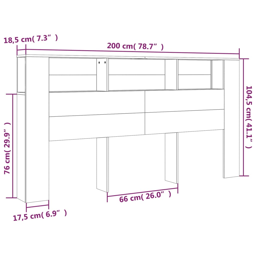 vidaXL Armário de cabeceira 200x18,5x104,5 cm cinzento de betão