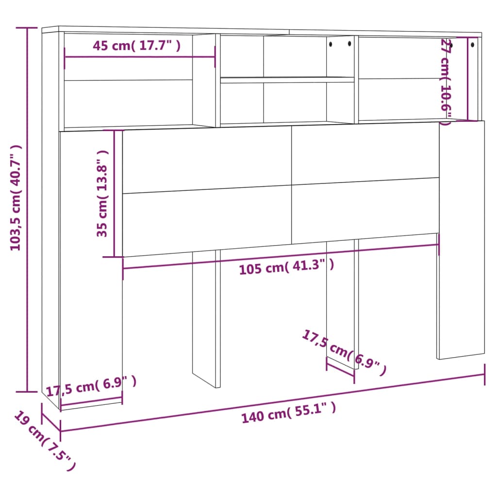 vidaXL Armário de cabeceira 140x19x103,5 cm cinzento cimento