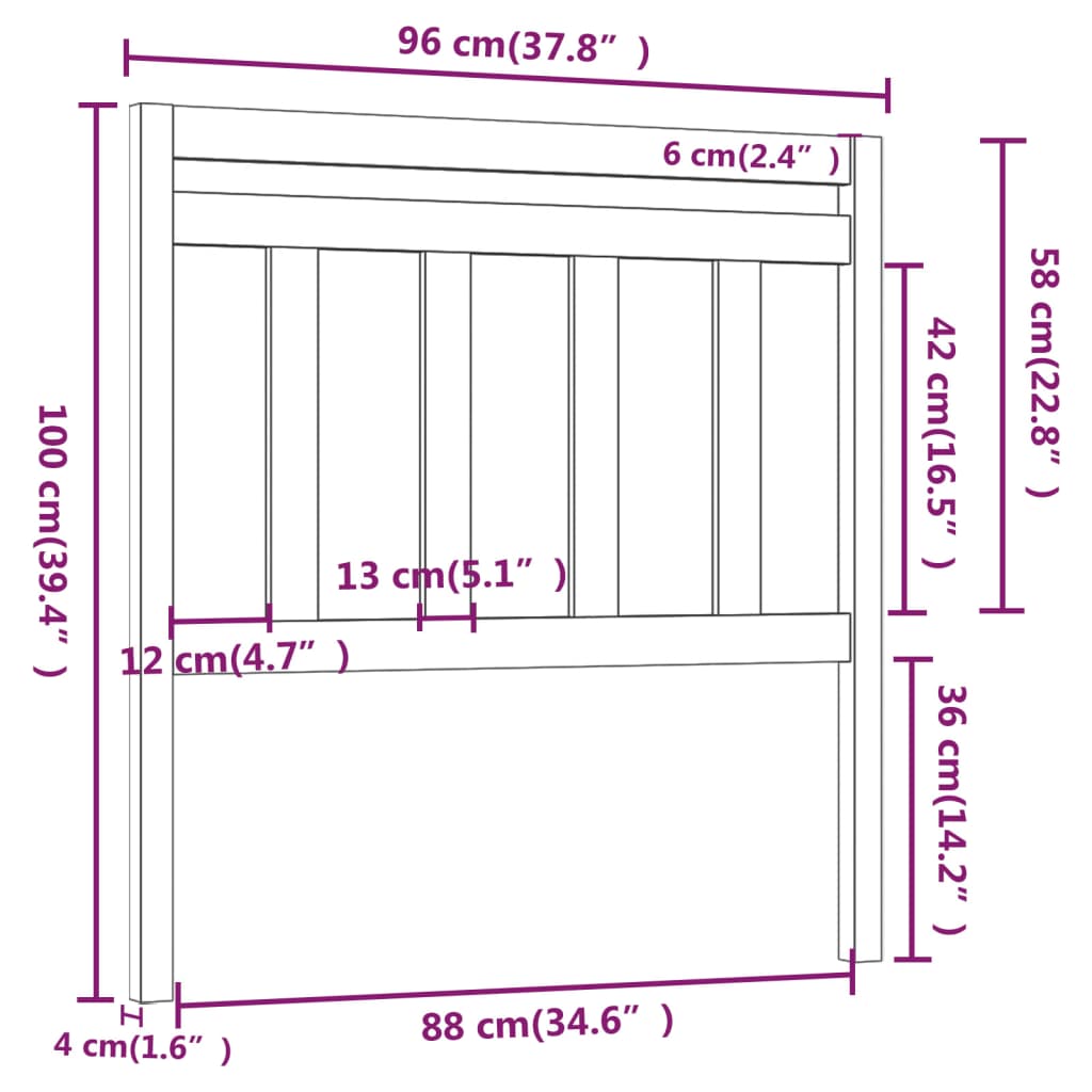 vidaXL Cabeceira de cama 96x4x100 cm pinho maciço preto