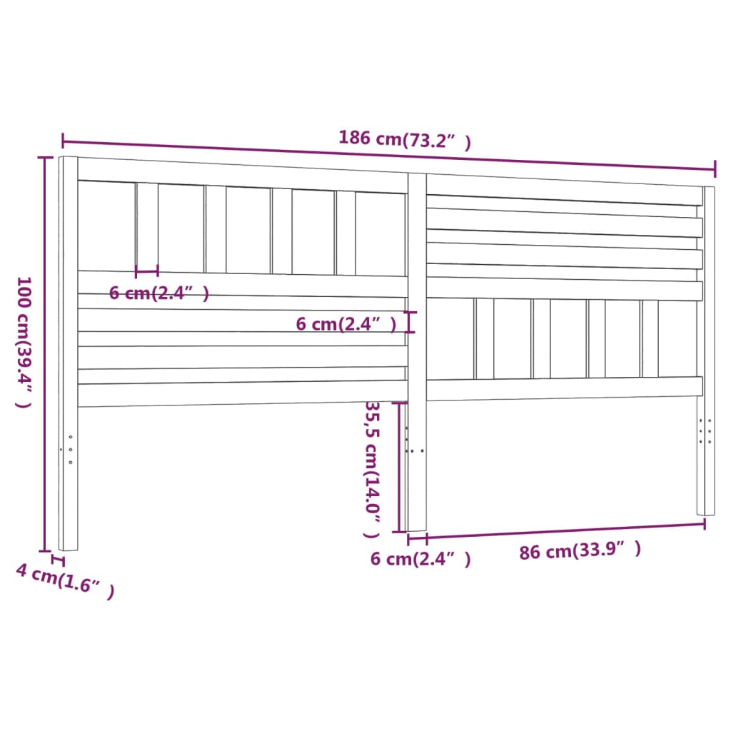 vidaXL Cabeceira de cama 186x4x100 cm pinho maciço branco