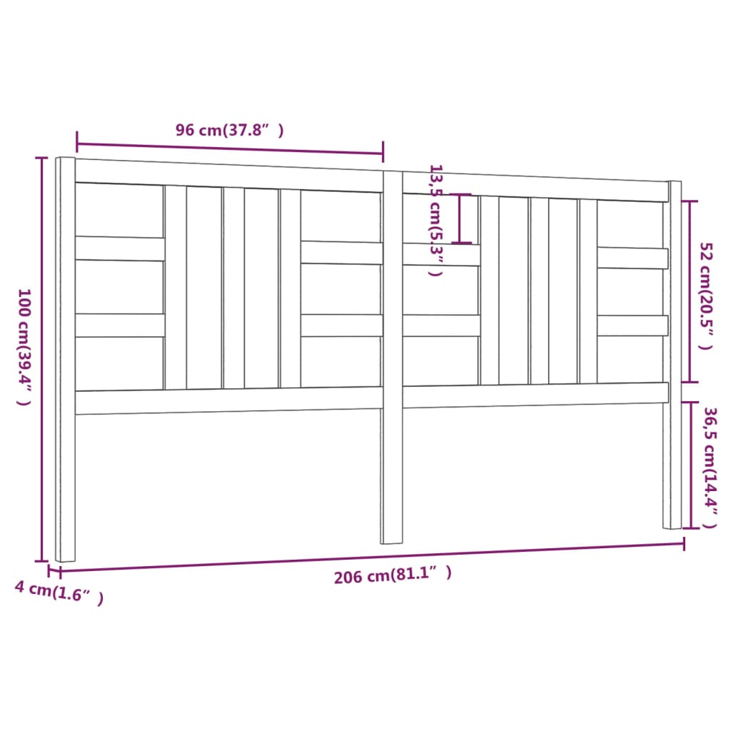 vidaXL Cabeceira de cama 206x4x100 cm pinho maciço preto