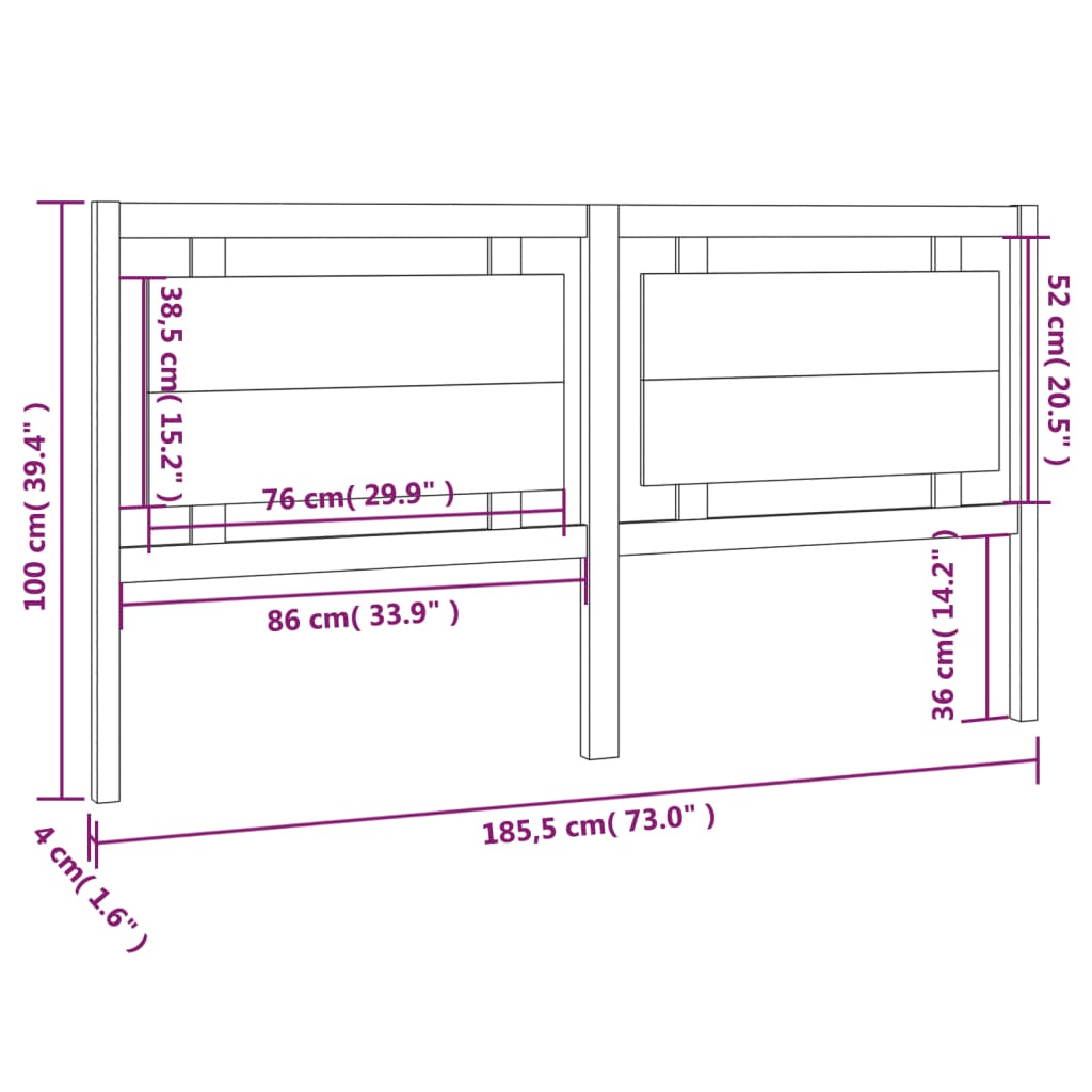 vidaXL Cabeceira de cama 185,5x4x100 cm madeira de pinho maciça branco