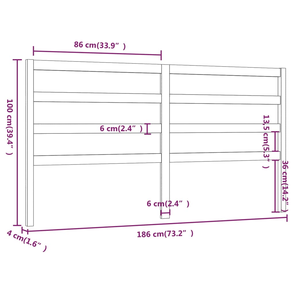 vidaXL Cabeceira de cama 186x4x100 cm pinho maciço preto