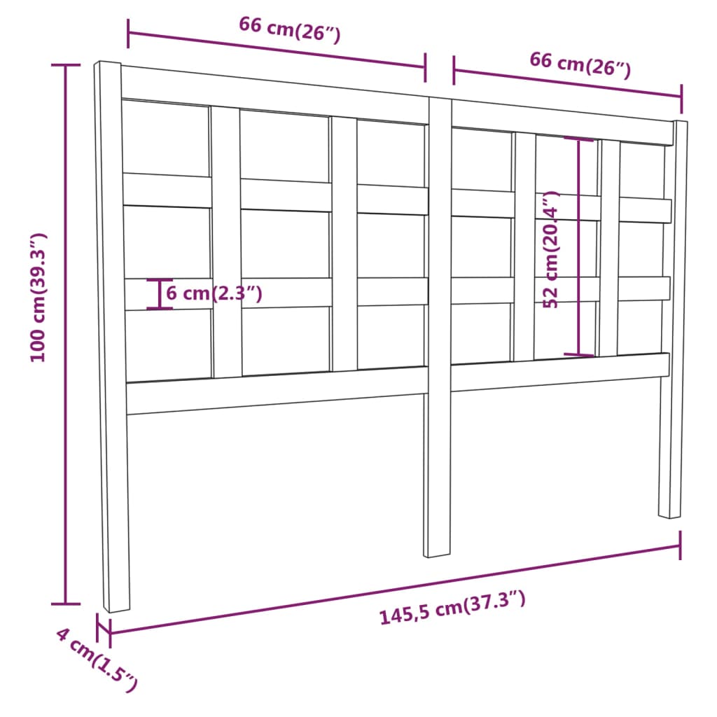 vidaXL Cabeceira de cama 145,5x4x100 cm pinho maciço castanho mel