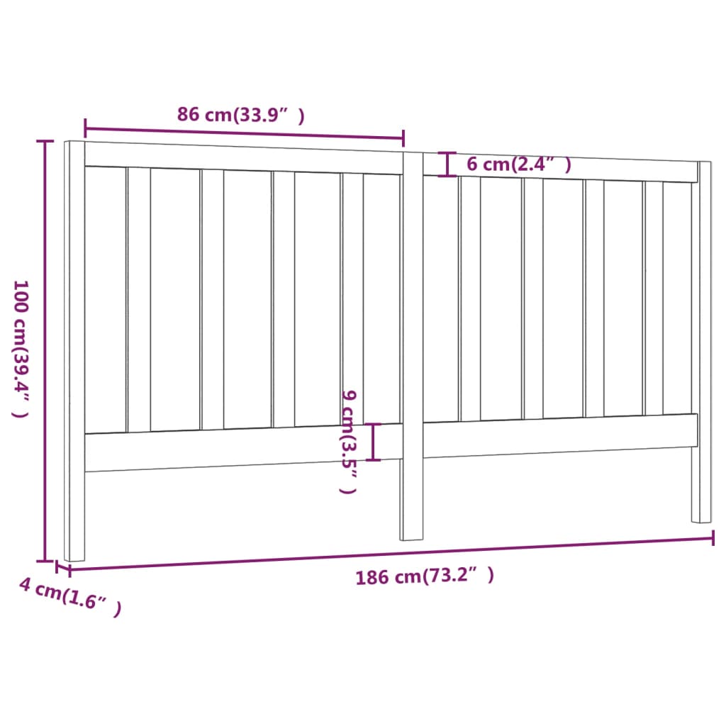 vidaXL Cabeceira de cama 186x4x100 cm pinho maciço castanho mel