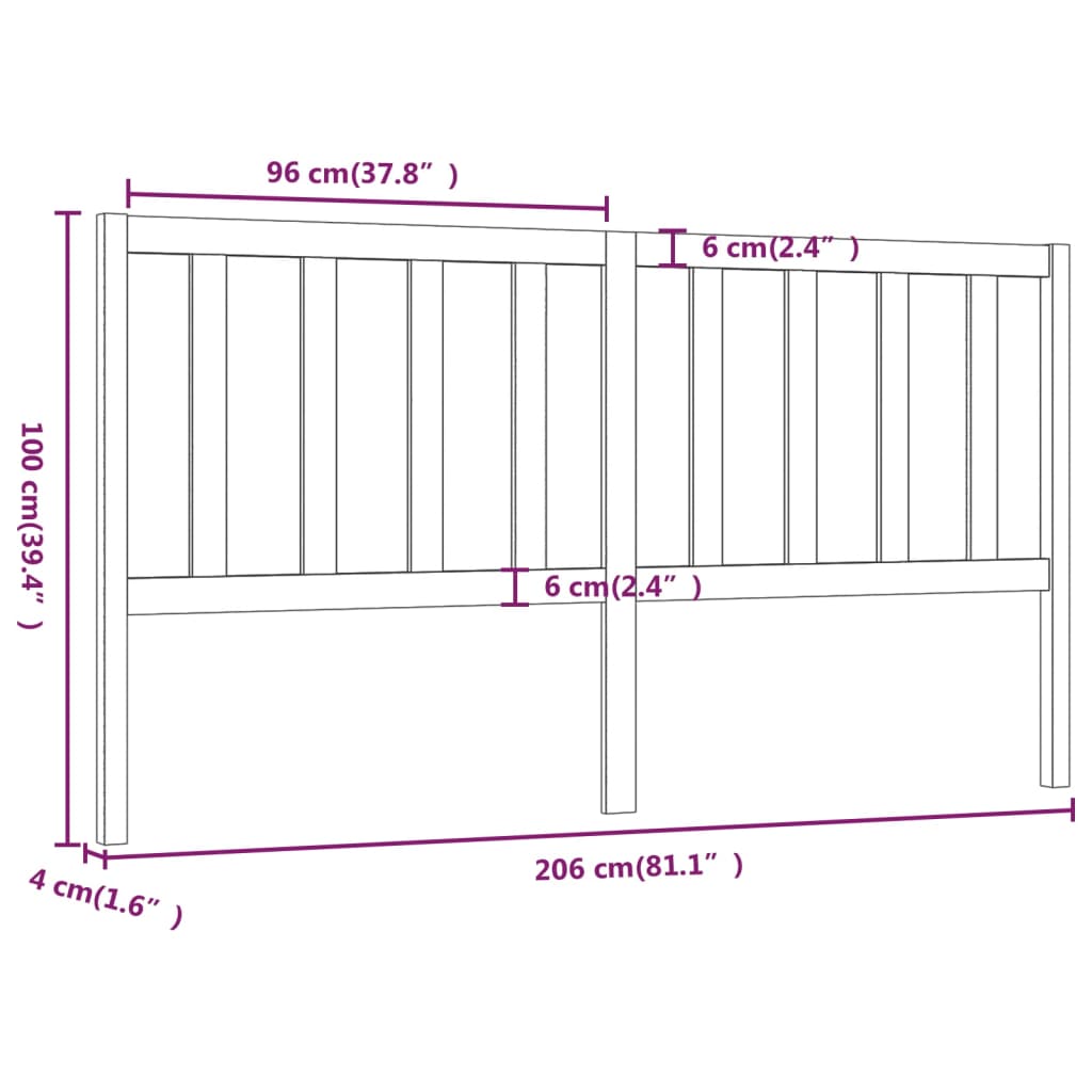 vidaXL Cabeceira de cama 206x4x100 cm pinho maciço cinzento