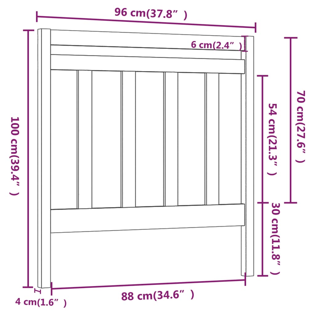 vidaXL Cabeceira de cama 96x4x100 cm pinho maciço preto