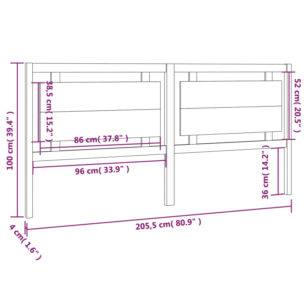 vidaXL Cabeceira de cama 205,5x4x100 cm pinho maciço castanho mel