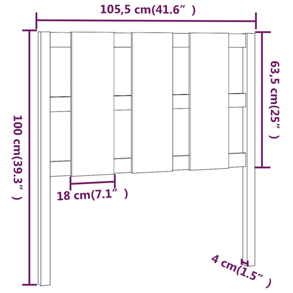 vidaXL Cabeceira de cama 105,5x4x100 cm pinho maciço cinzento