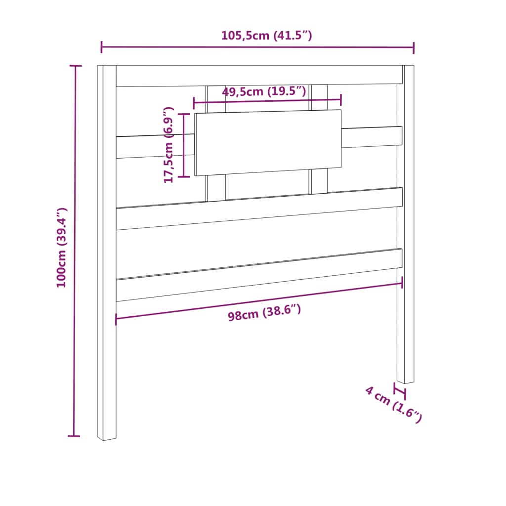 vidaXL Cabeceira de cama 105,5x4x100 cm pinho maciço cinzento