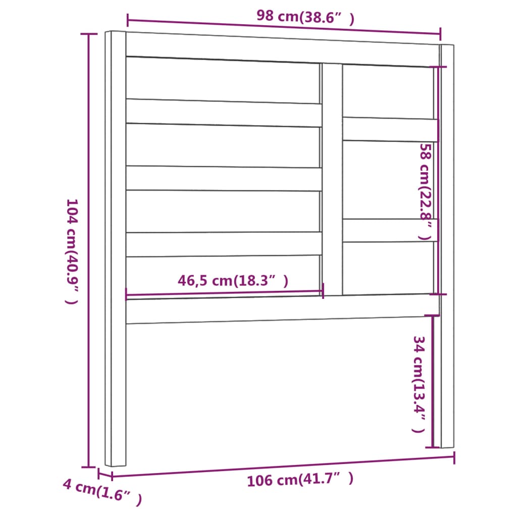 vidaXL Cabeceira de cama 106x4x104 cm pinho maciço preto