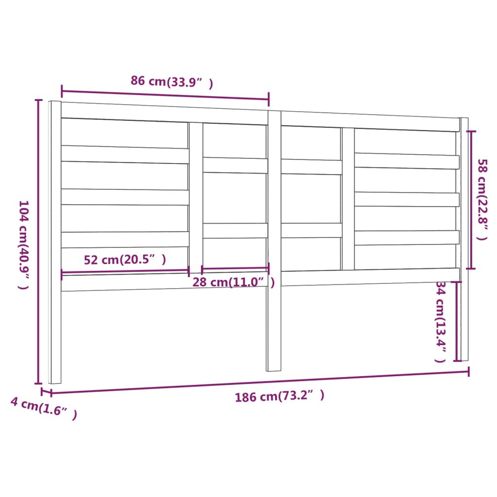 vidaXL Cabeceira de cama 186x4x104 cm pinho maciço