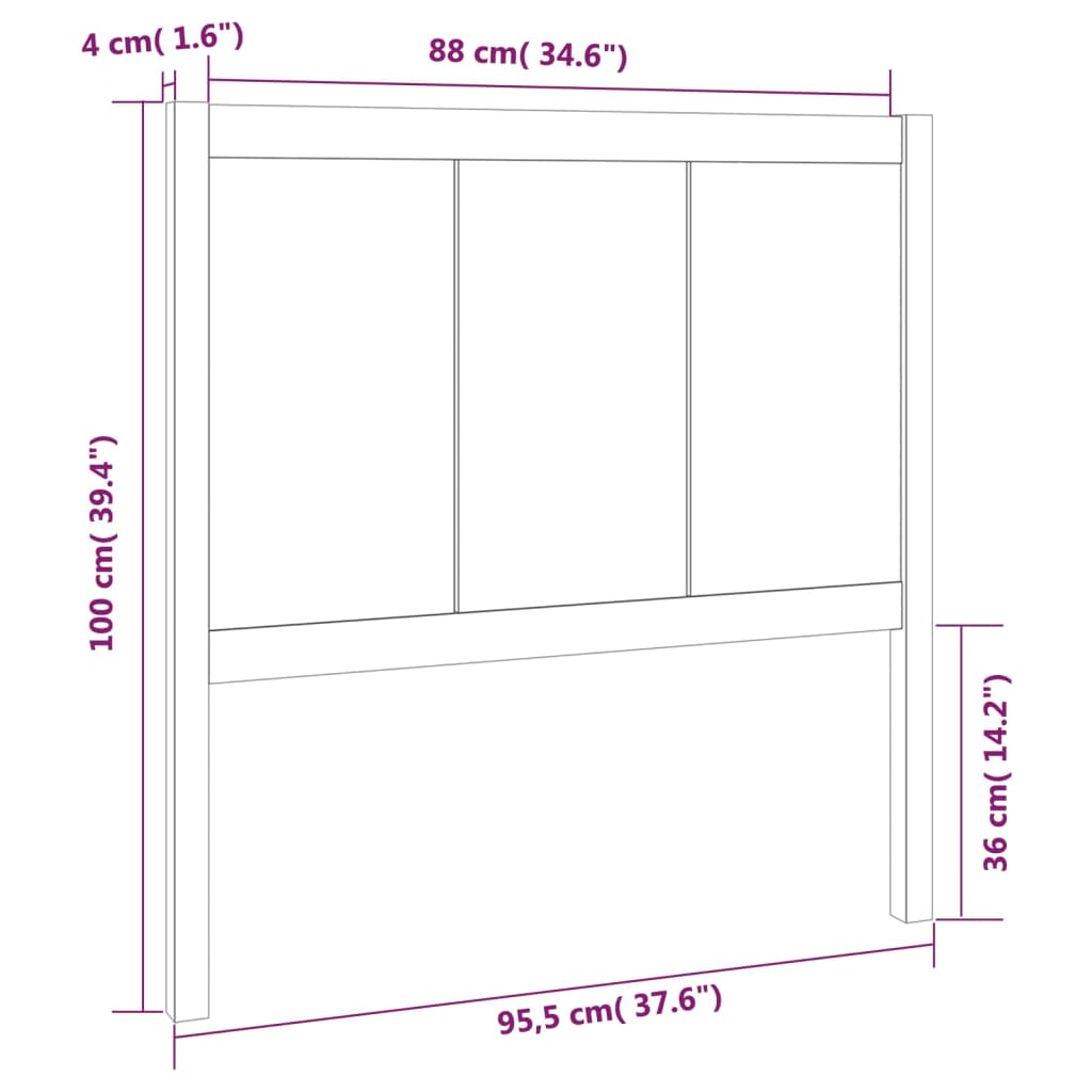 vidaXL Cabeceira de cama 95,5x4x100 cm pinho maciço castanho mel