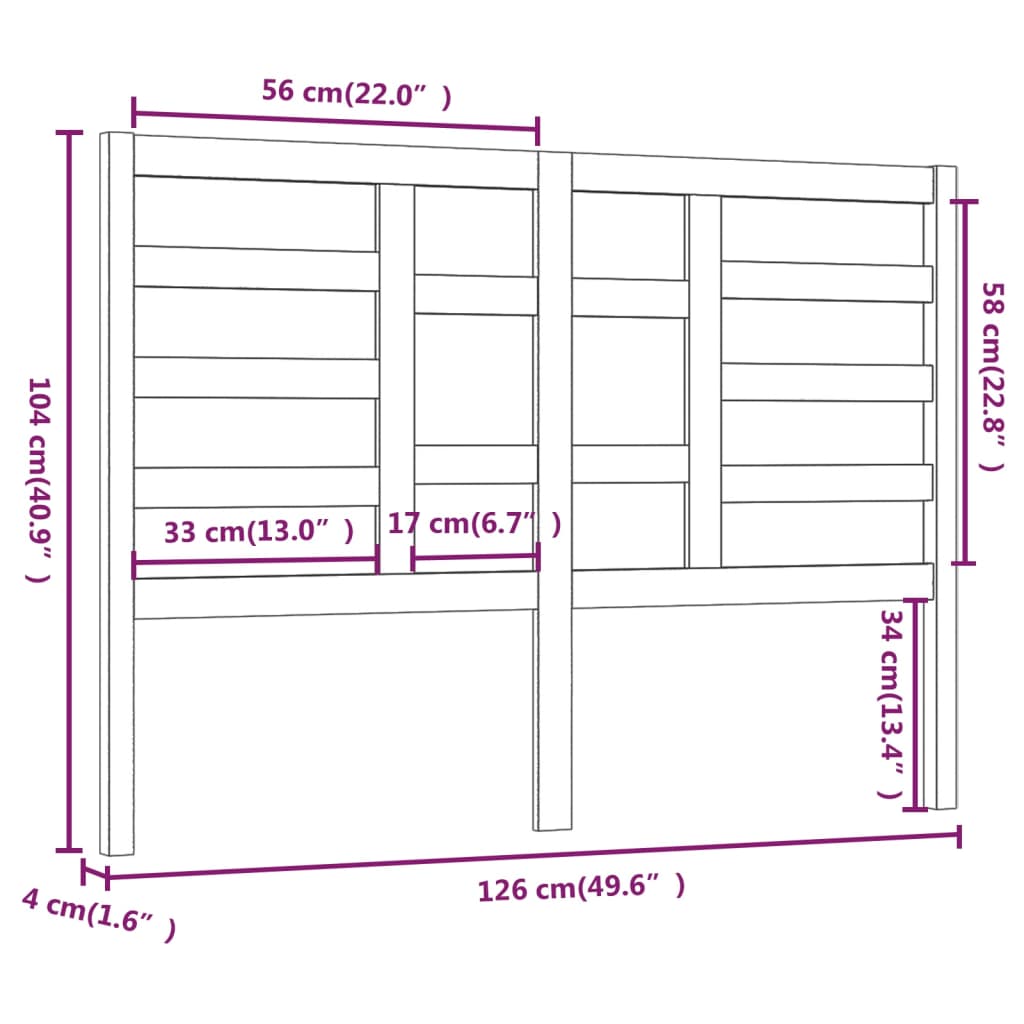 vidaXL Cabeceira de cama 126x4x104 cm pinho maciço preto