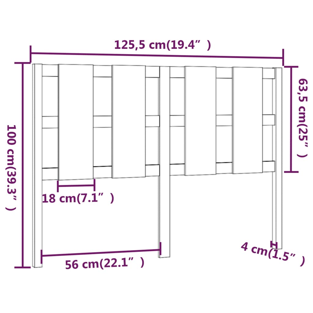 vidaXL Cabeceira de cama 125,5x4x100 cm pinho maciço cinzento