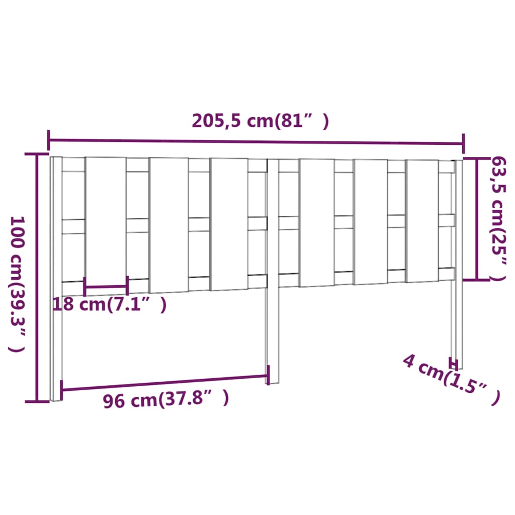 vidaXL Cabeceira de cama 205,5x4x100 cm pinho maciço cinzento