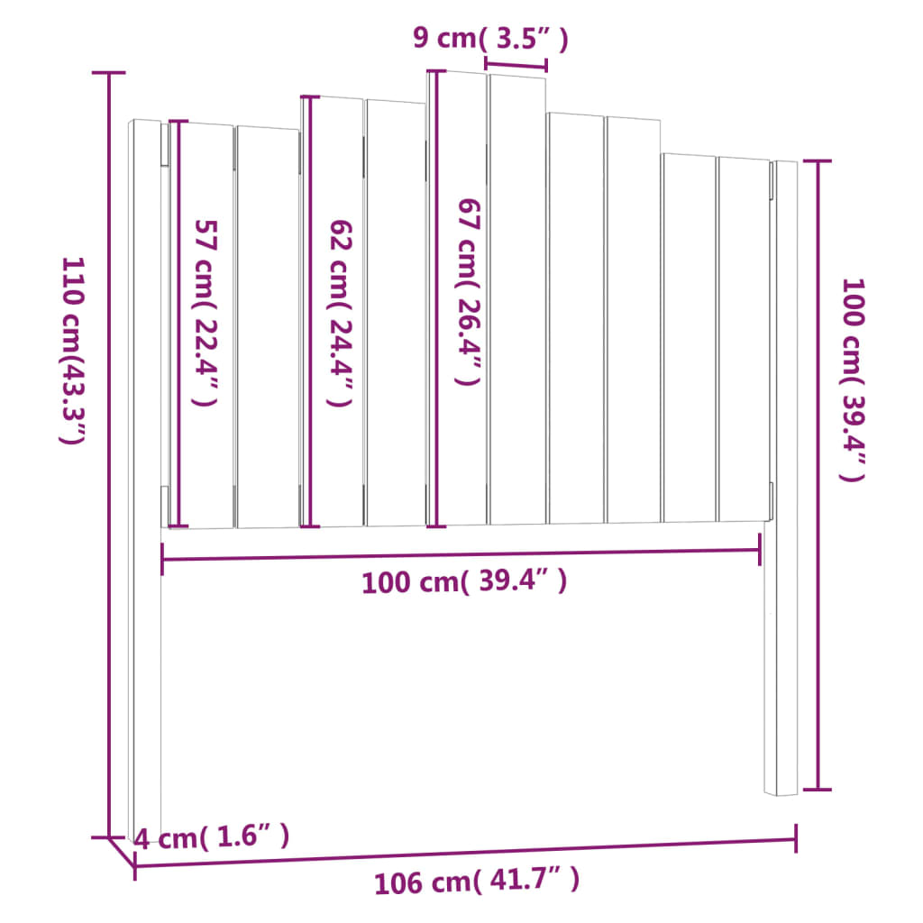 vidaXL Cabeceira de cama 106x4x110 cm pinho maciço preto