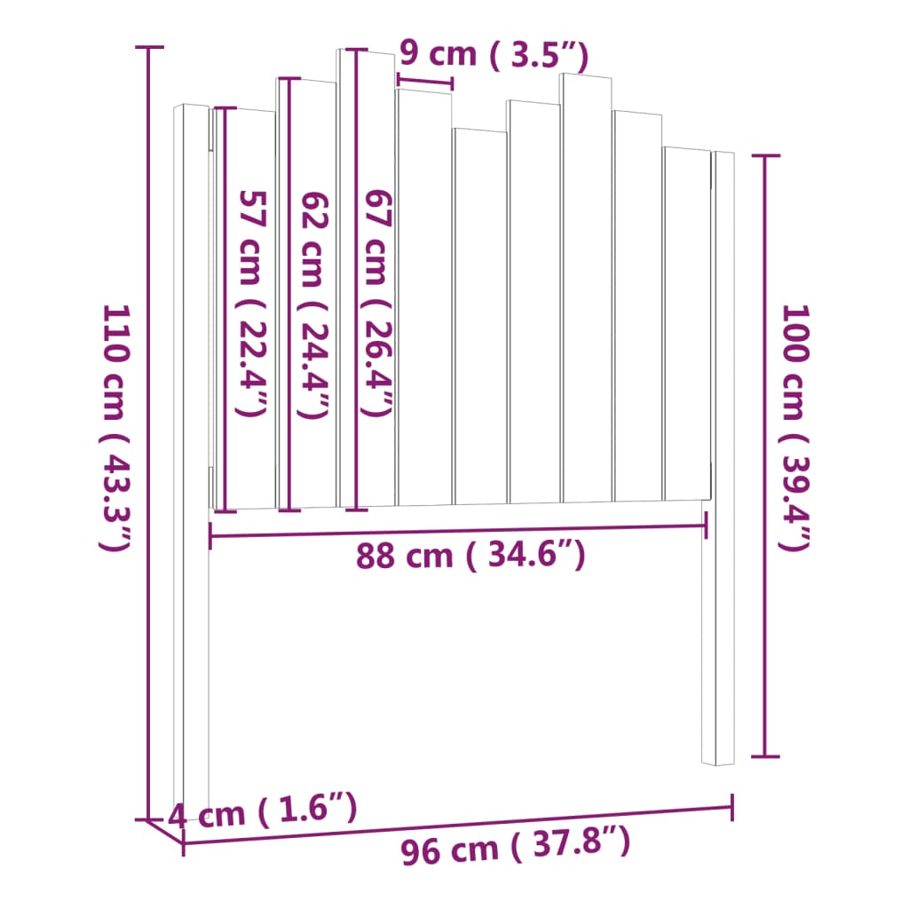 vidaXL Cabeceira de cama 96x4x110 cm pinho maciço