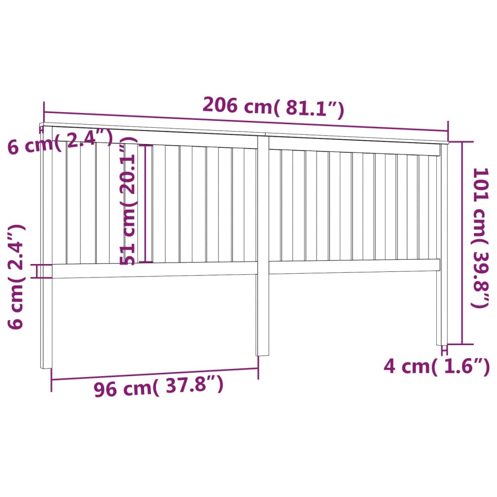 vidaXL Cabeceira de cama 206x6x101 cm pinho maciço castanho mel