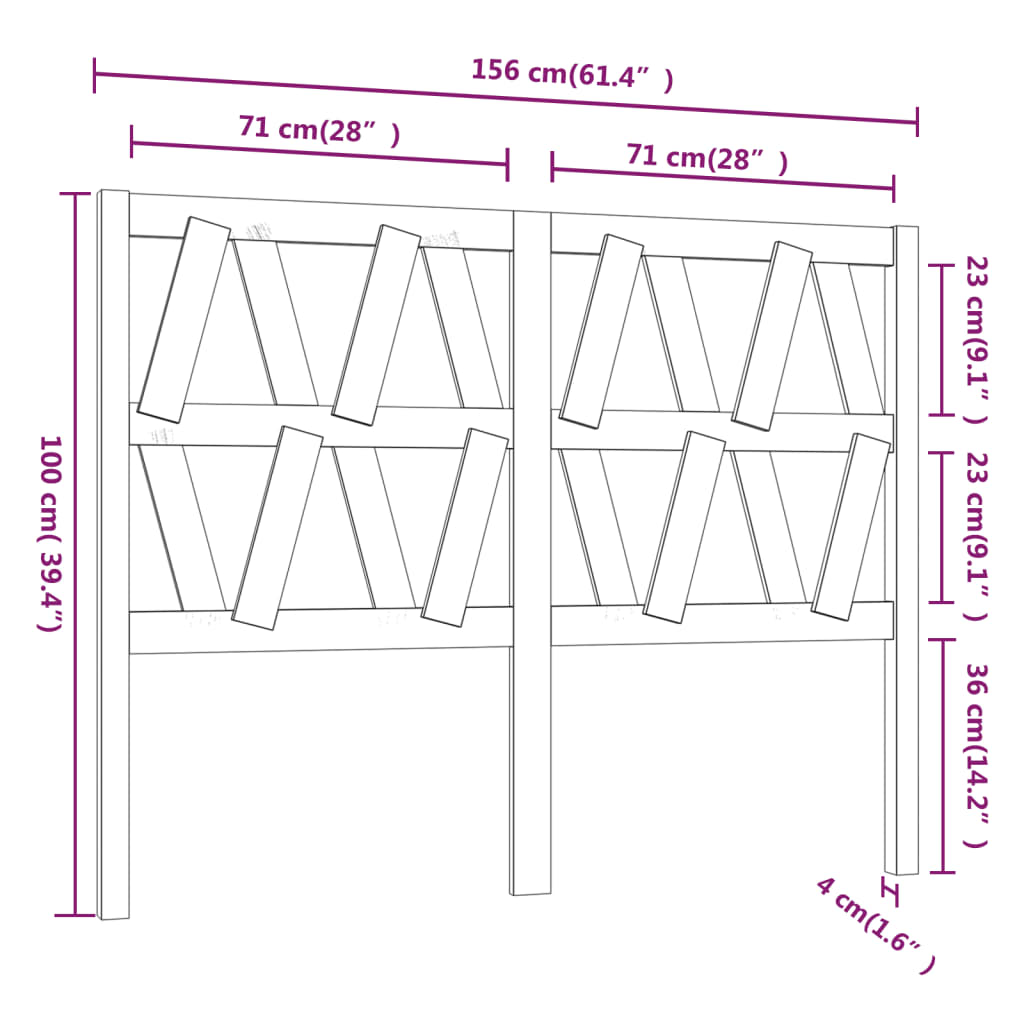 vidaXL Cabeceira de cama 156x4x100 cm pinho maciço branco