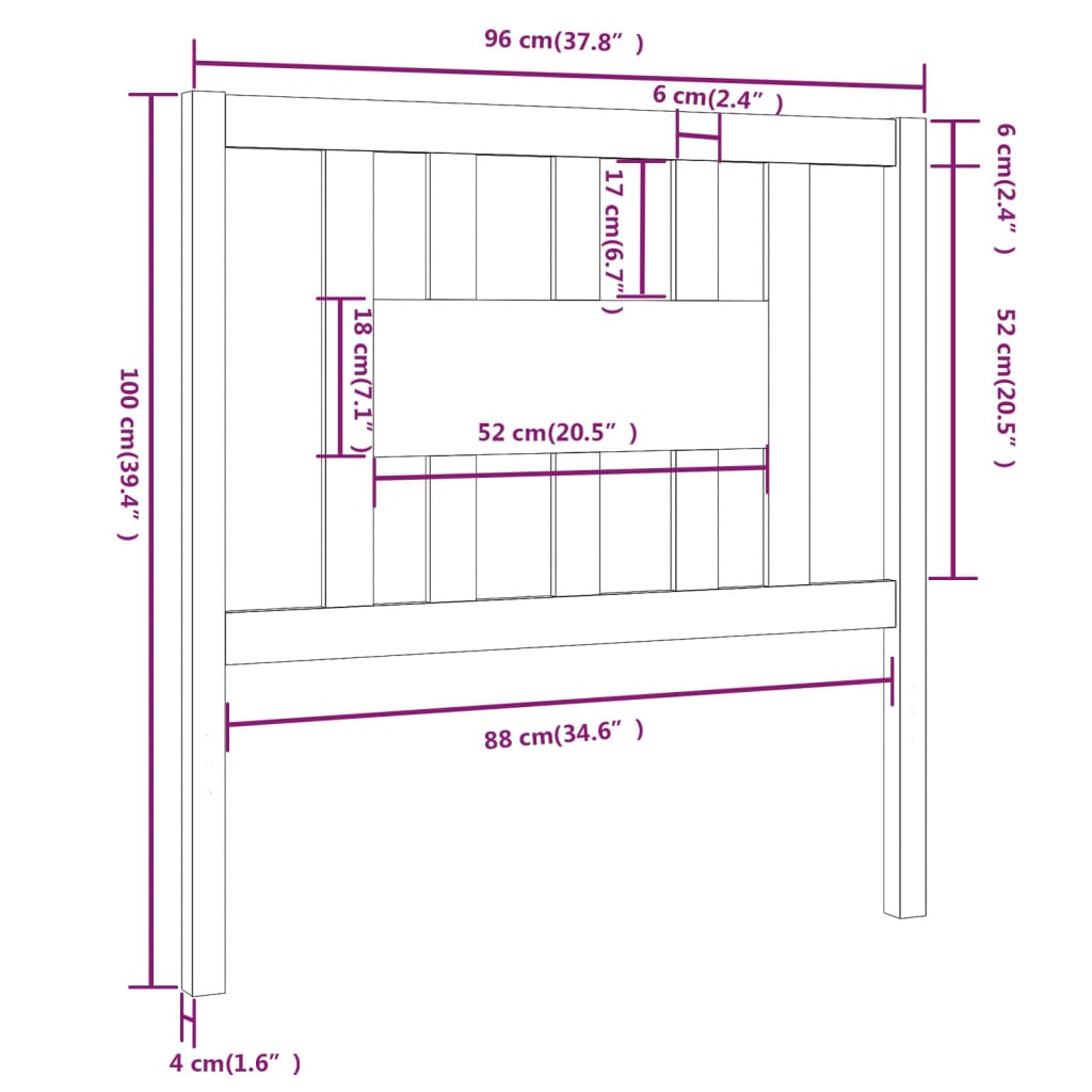 vidaXL Cabeceira de cama 96x4x100 cm pinho maciço castanho mel