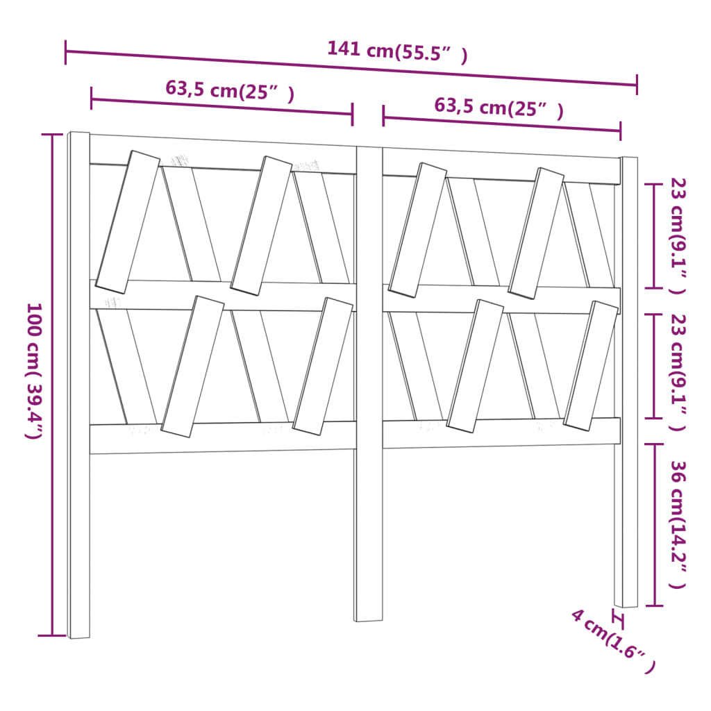 vidaXL Cabeceira de cama 141x4x100 cm pinho maciço castanho mel