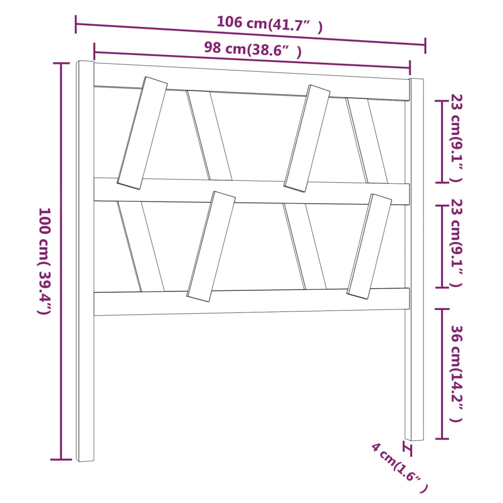 vidaXL Cabeceira de cama 106x4x100 cm pinho maciço