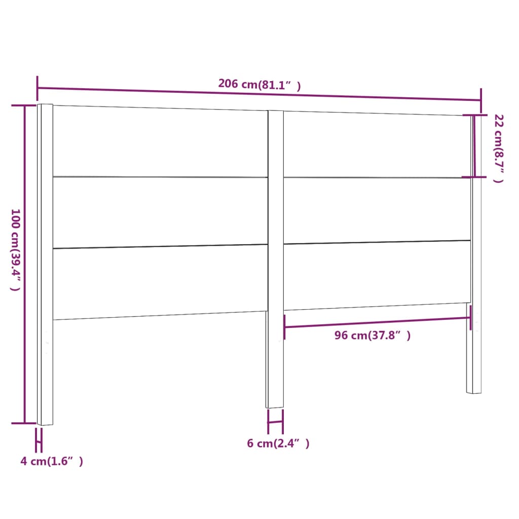 vidaXL Cabeceira de cama 206x4x100 cm pinho maciço