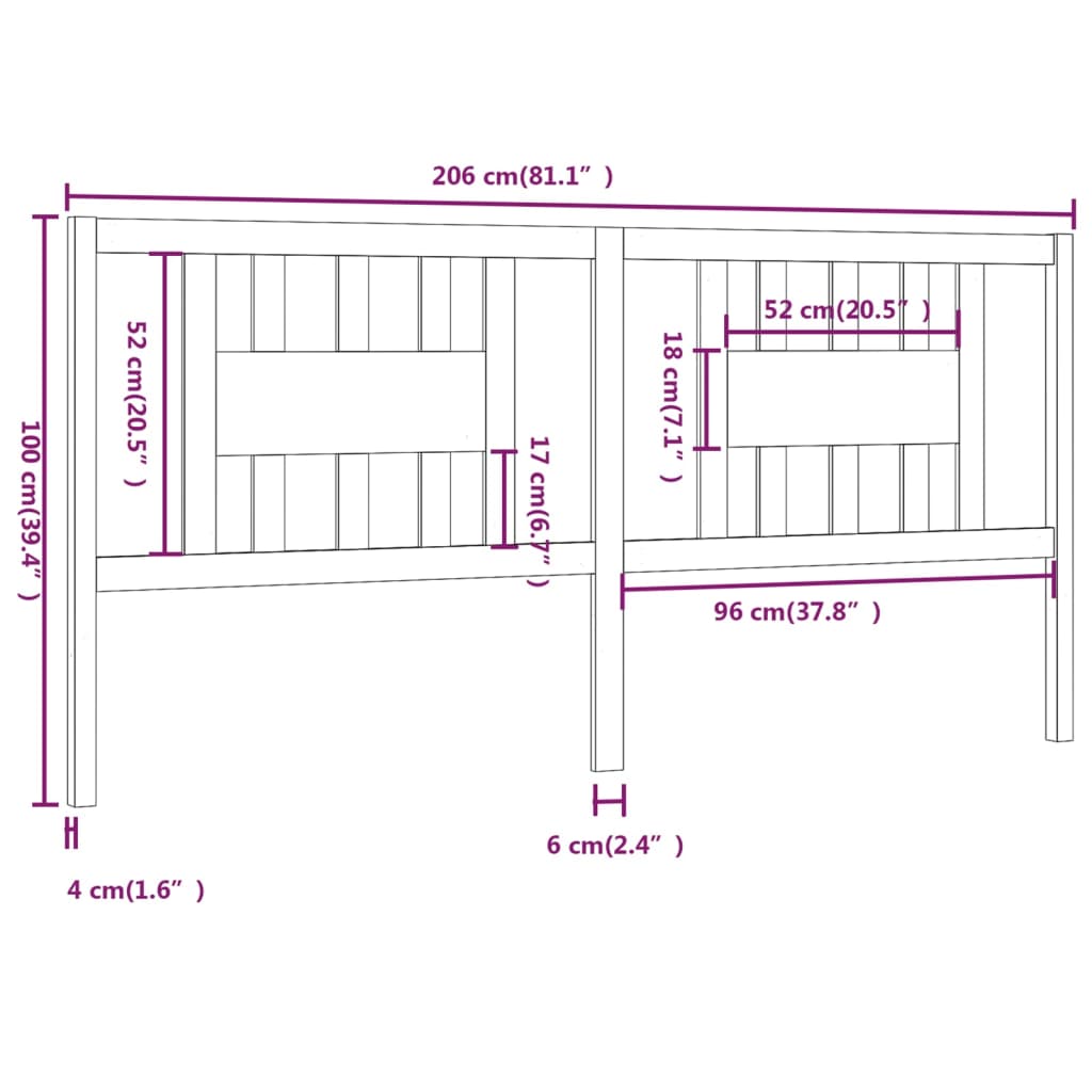 vidaXL Cabeceira de cama 206x4x100 cm pinho maciço castanho mel