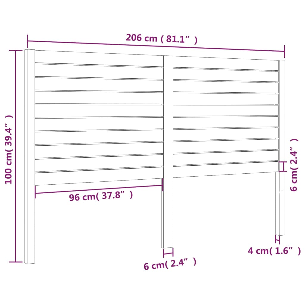 vidaXL Cabeceira de cama 206x4x100 cm pinho maciço cinzento