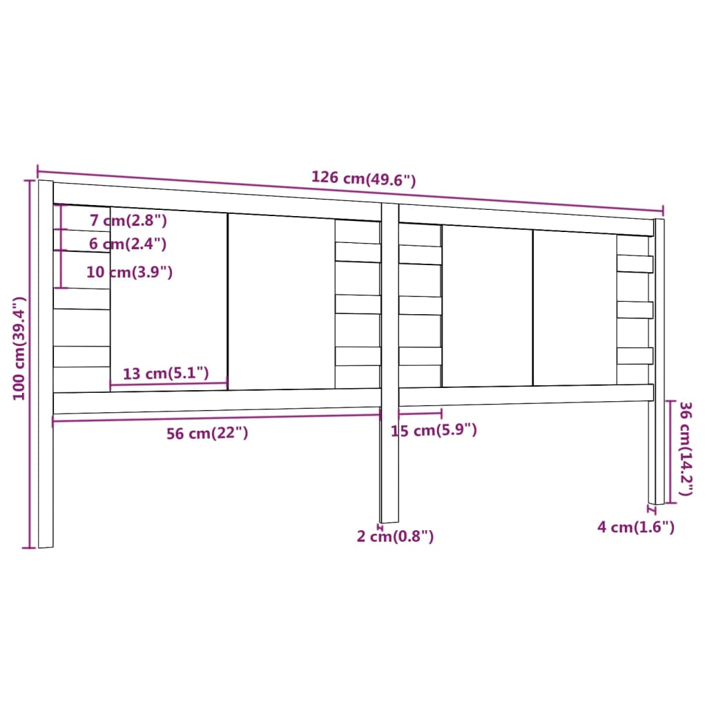 vidaXL Cabeceira de cama 126x4x100 cm pinho maciço castanho mel