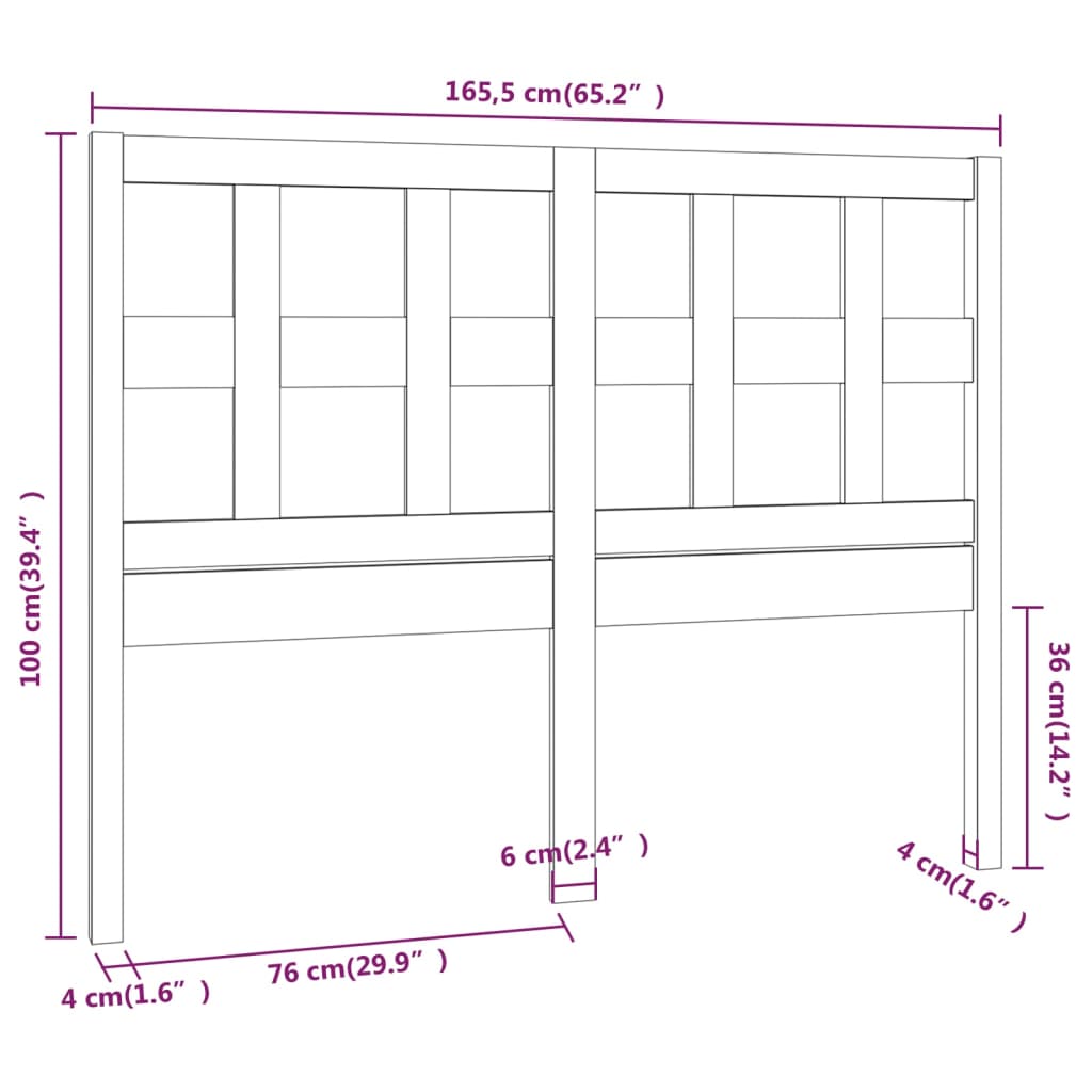 vidaXL Cabeceira de cama 165,5x4x100 cm pinho maciço preto