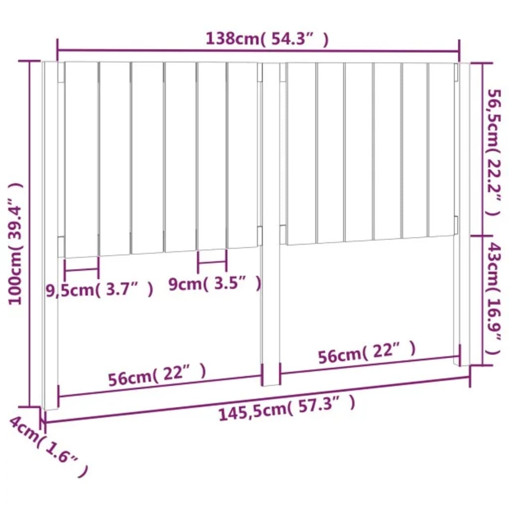 vidaXL Cabeceira de cama 145,5x4x100 cm madeira de pinho maciça branco