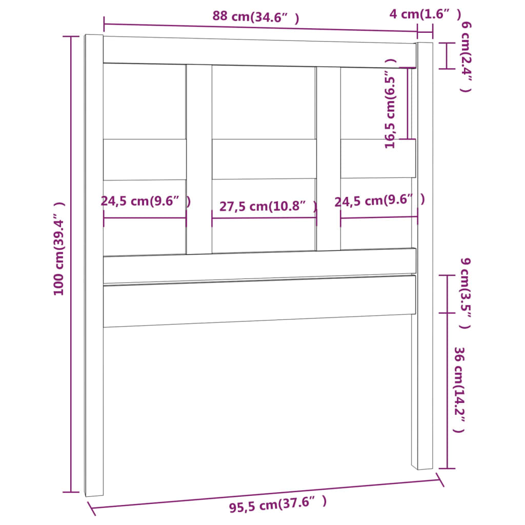 vidaXL Cabeceira de cama 95,5x4x100 cm pinho maciço castanho mel