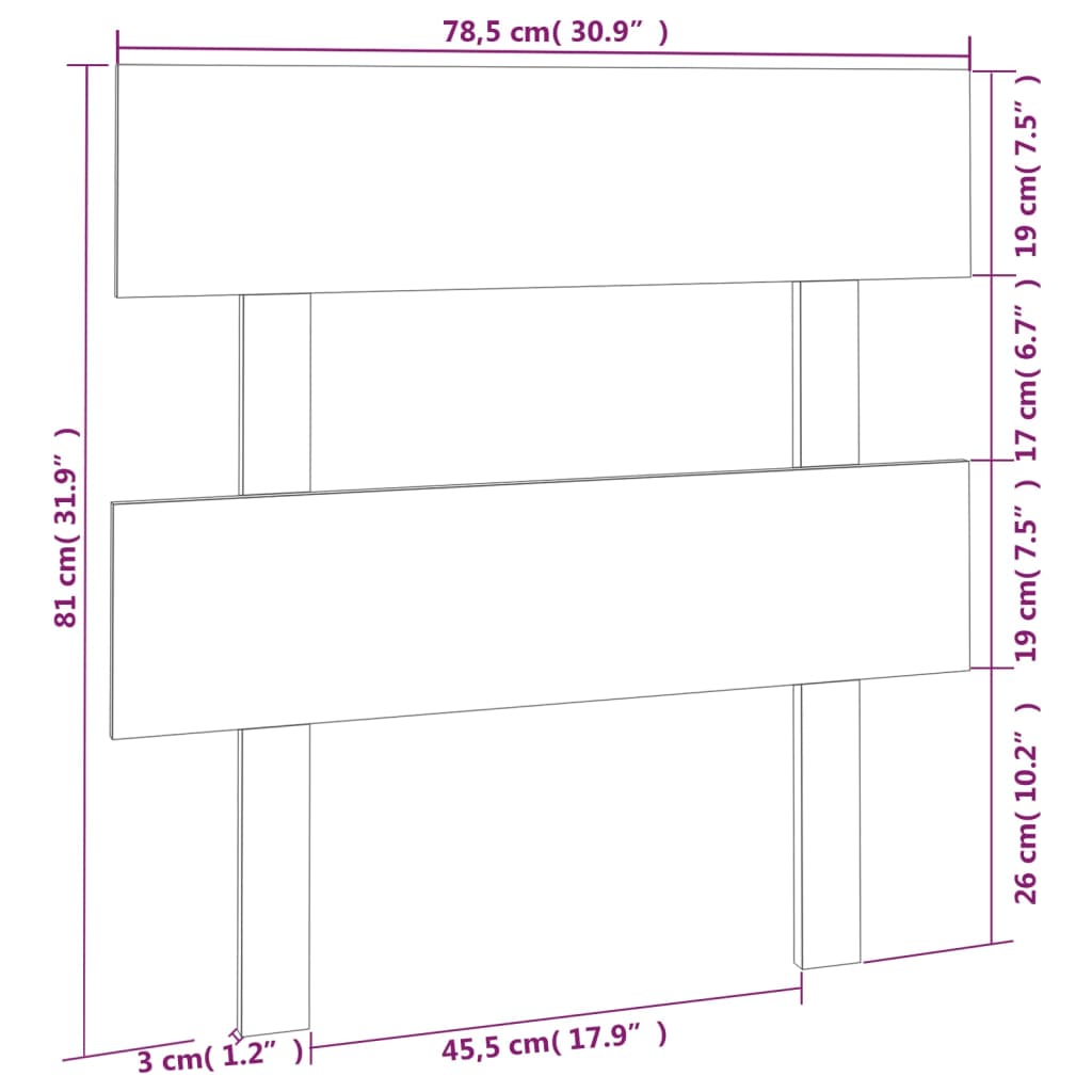 vidaXL Cabeceira de cama 78,5x3x81 cm pinho maciço preto