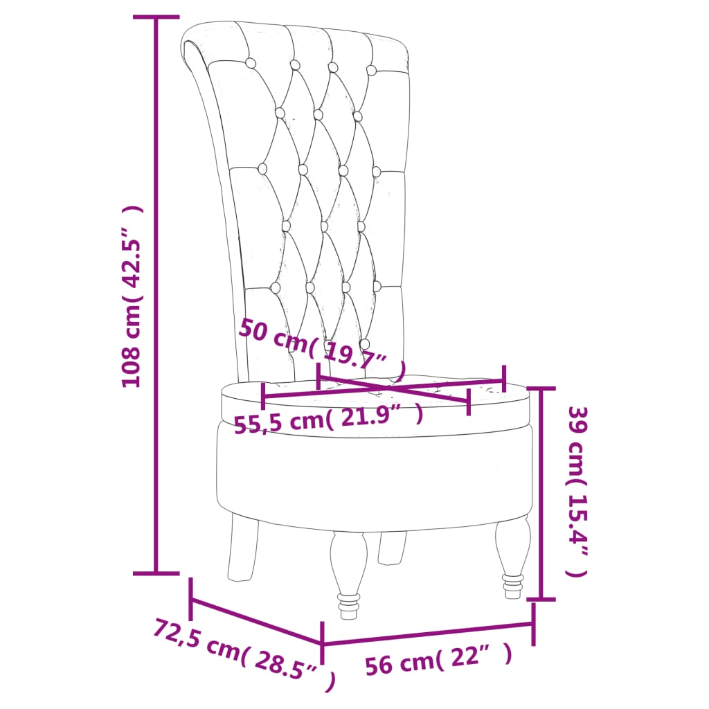 vidaXL Cadeirão c/ encosto alto veludo cinzento-claro design de botões