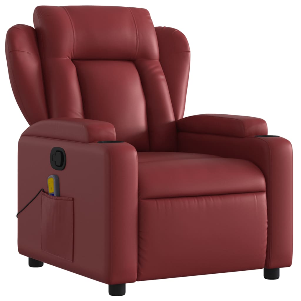 vidaXL Poltrona massagens reclinável couro artificial vermelho tinto