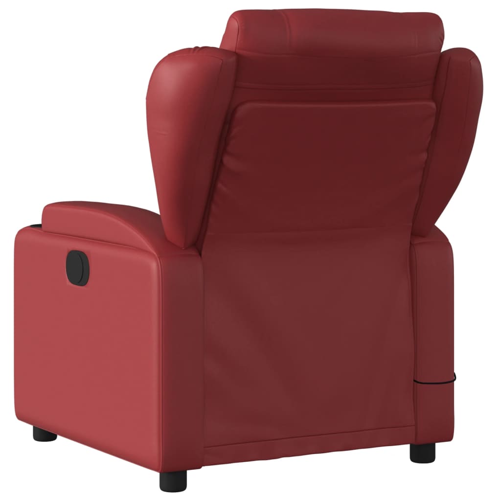 vidaXL Poltrona massagens reclinável couro artificial vermelho tinto