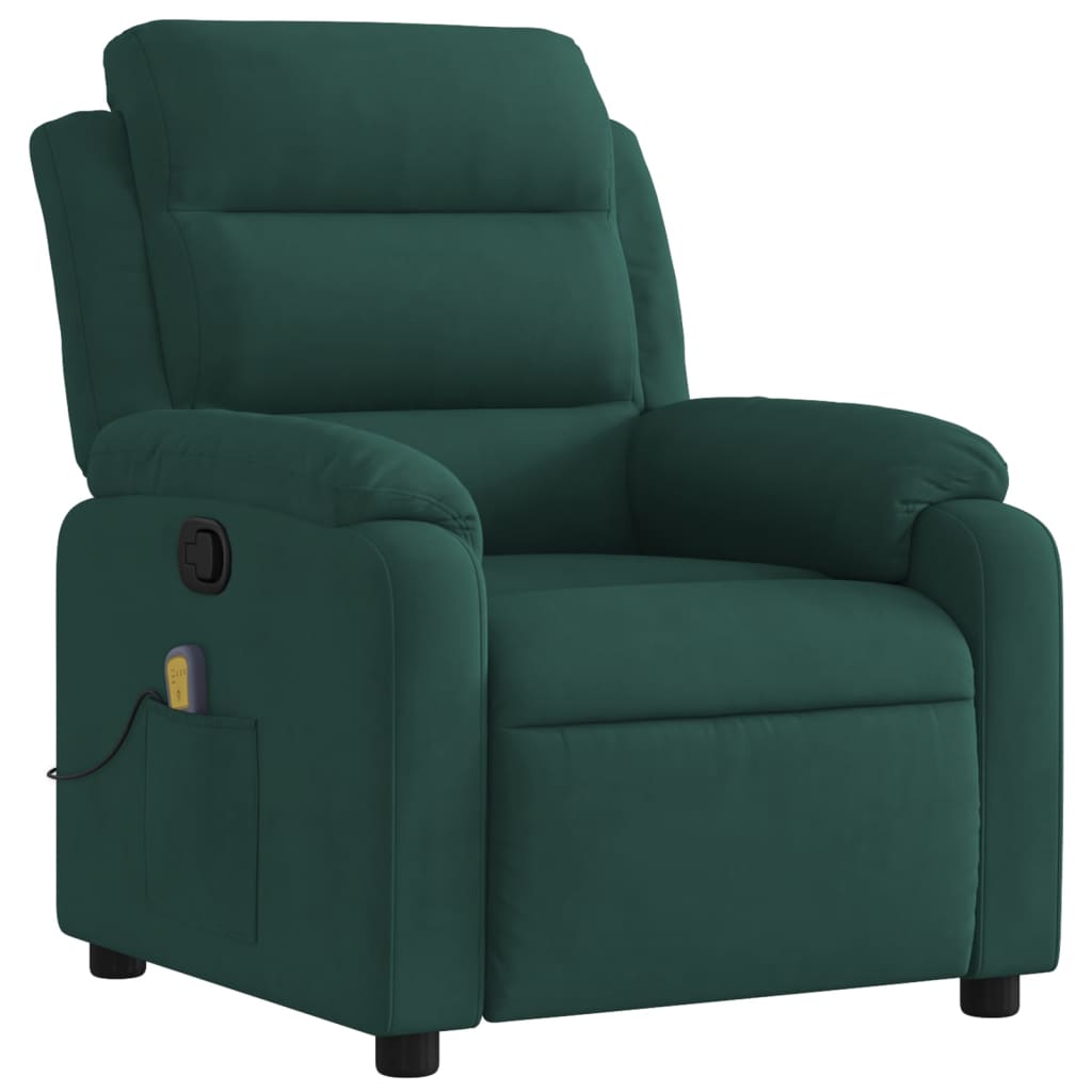 vidaXL Poltrona de massagens reclinável veludo verde-escuro