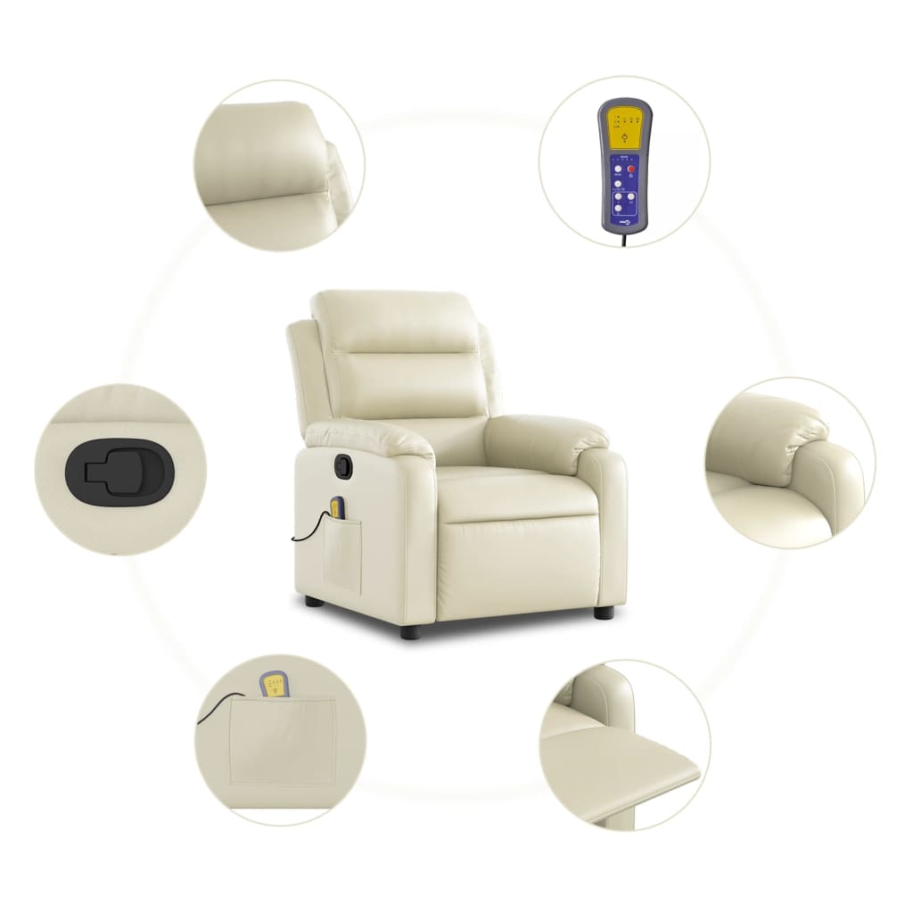 vidaXL Poltrona de massagens reclinável couro artificial cor creme