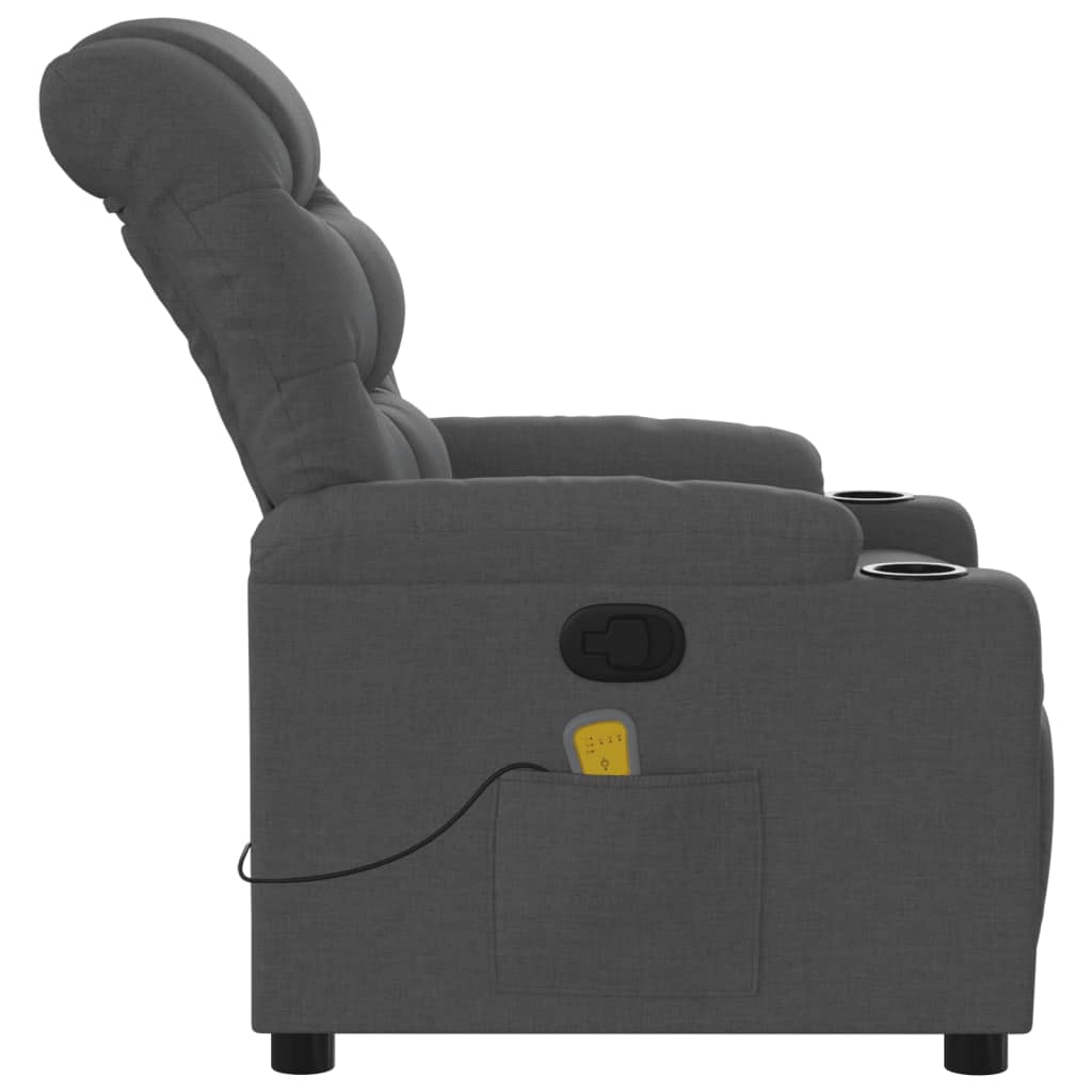 vidaXL Poltrona de massagens reclinável tecido cinzento-escuro