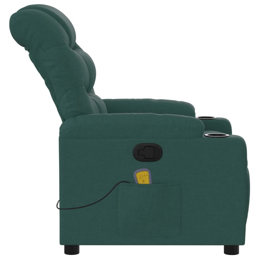 vidaXL Poltrona de massagens reclinável tecido verde-escuro