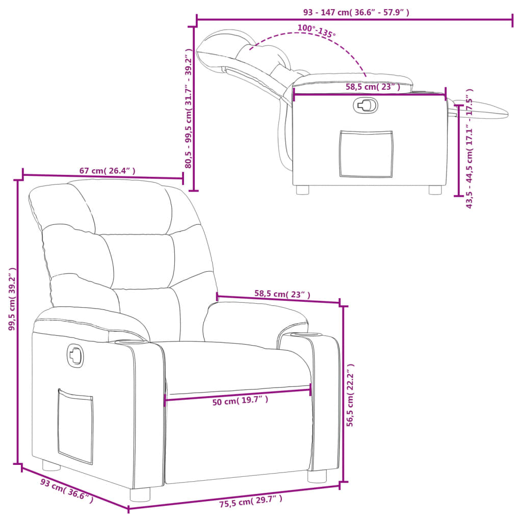 vidaXL Poltrona reclinável couro artificial cor creme