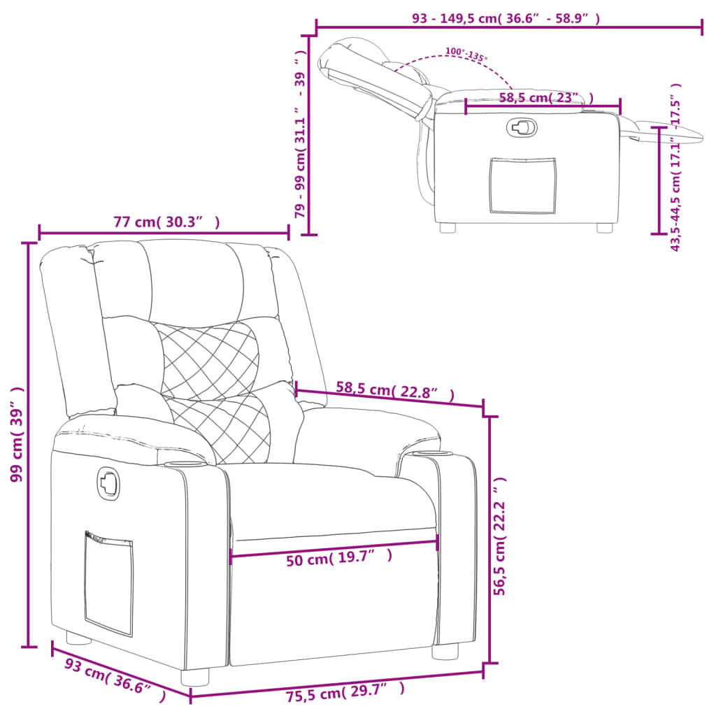 vidaXL Poltrona reclinável couro artificial cinzento