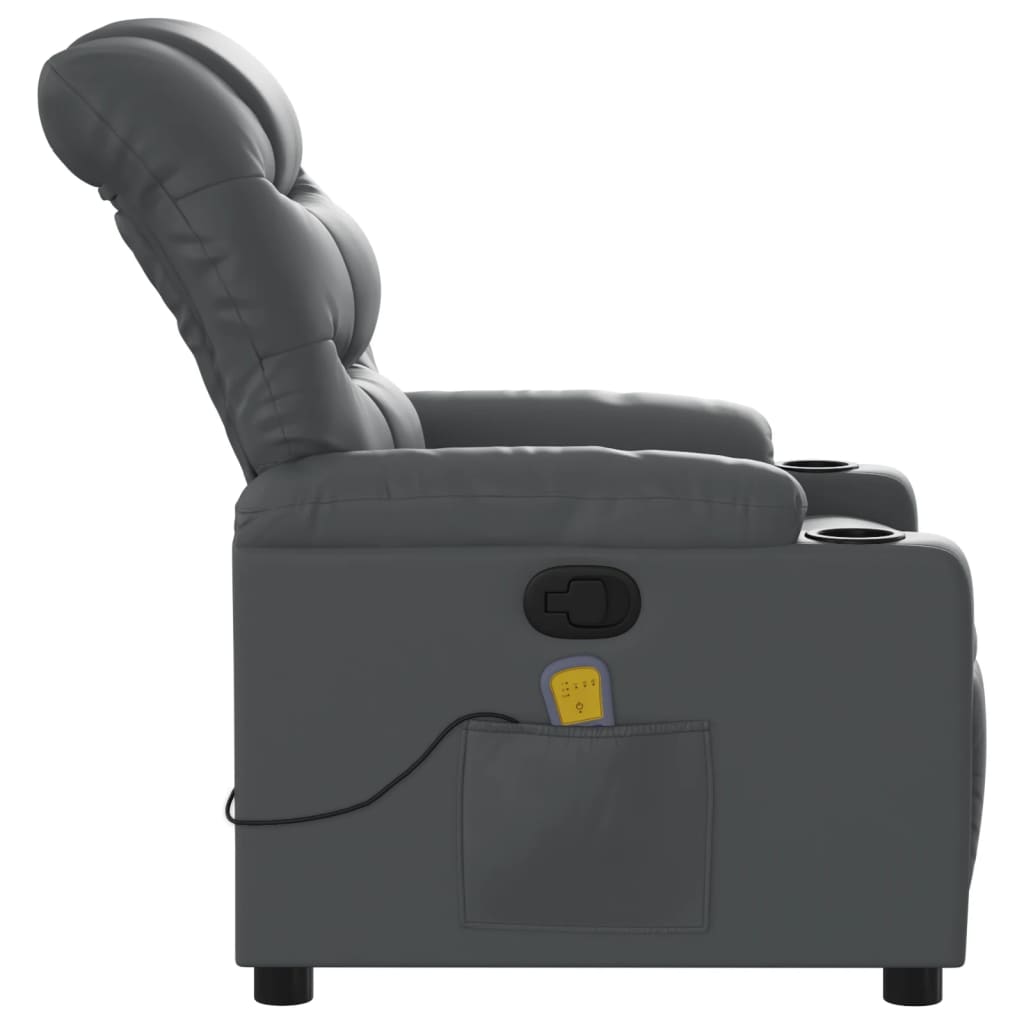 vidaXL Poltrona de massagens reclinável couro artificial cinzento