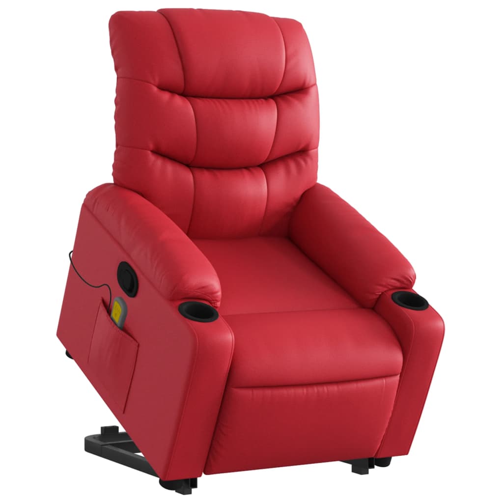 vidaXL Poltrona massagens reclinável elevatória couro artif. vermelho