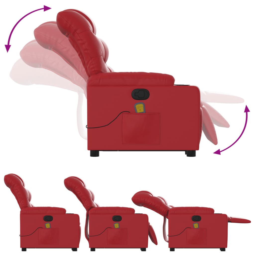 vidaXL Poltrona massagens reclinável elevatória couro artif. vermelho