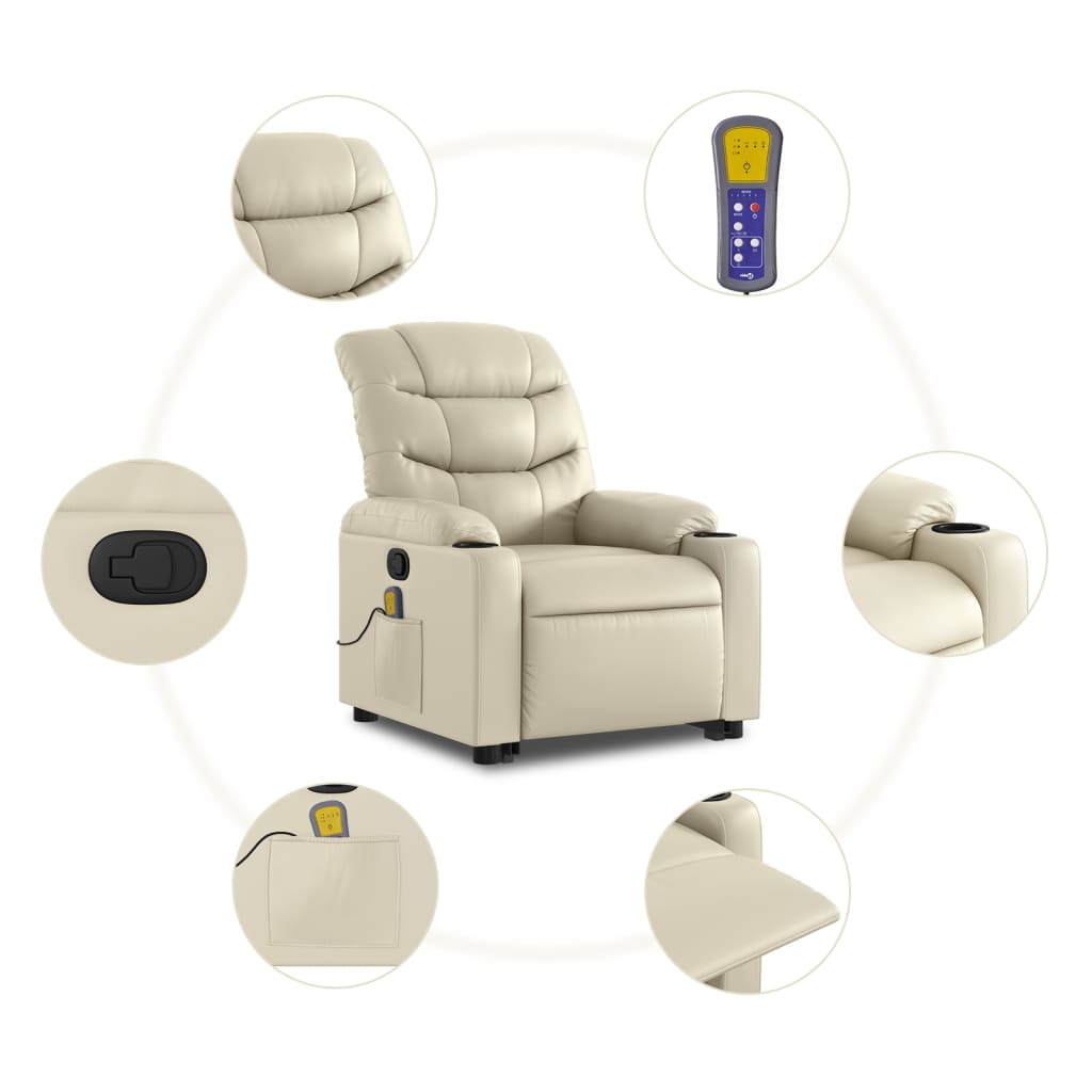 vidaXL Poltrona reclinável de massagens couro artificial cor creme