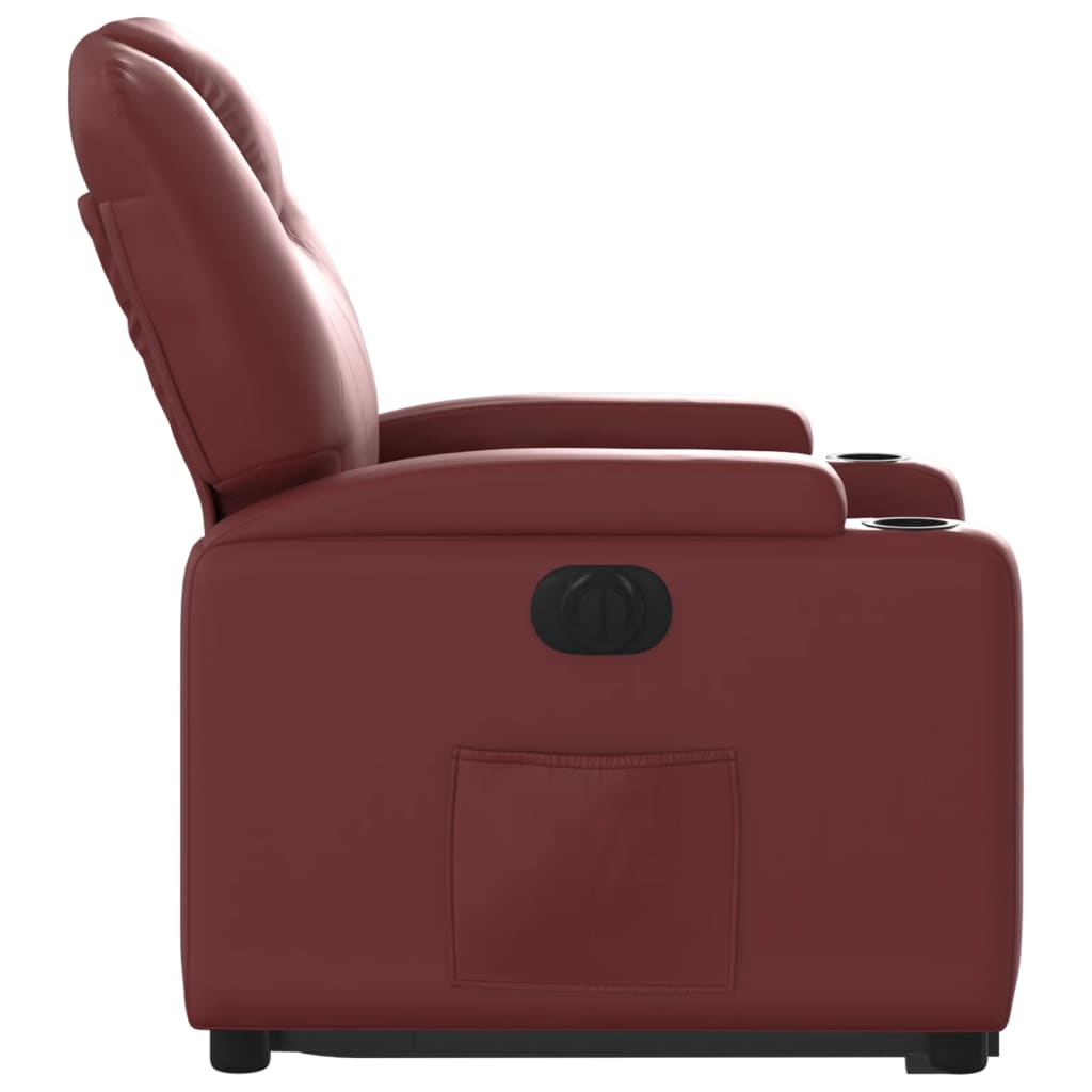 vidaXL Poltrona reclin. elevatória elétrica couro artif vermelho-tinto