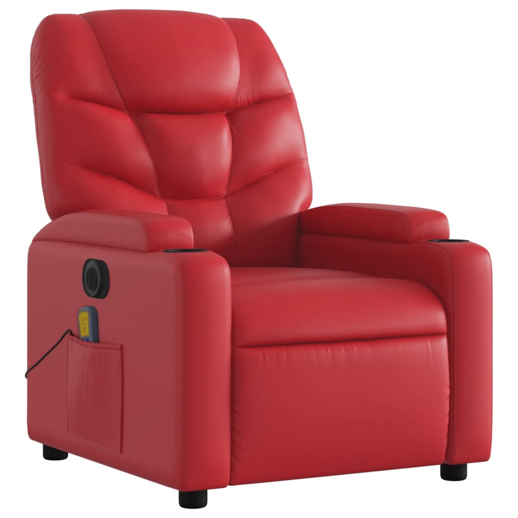 vidaXL Poltrona massagens reclinável elétrica couro artif. vermelho